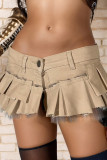 Khaki Street Solid Color Buttons Patchwork Ruched Boot Cut Low Waist Speaker Patchwork Bottoms