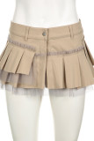 Khaki Street Solid Color Buttons Patchwork Ruched Boot Cut Low Waist Speaker Patchwork Bottoms