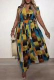 Multicolor Casual Print Patchwork V Neck Regular Jumpsuits