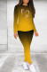 Golden Yellow Casual Print Patchwork O Neck Long Sleeve Two Pieces