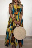 Multicolor Casual Print Patchwork V Neck Regular Jumpsuits
