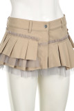 Khaki Street Solid Color Buttons Patchwork Ruched Boot Cut Low Waist Speaker Patchwork Bottoms