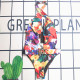 Colour Sportswear Print Hollow Out Patchwork Swimwears