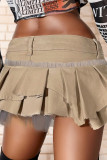 Khaki Street Solid Color Buttons Patchwork Ruched Boot Cut Low Waist Speaker Patchwork Bottoms