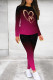 Fuchsia Casual Print Patchwork O Neck Long Sleeve Two Pieces