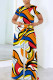 Multicolor Casual Print Basic O Neck Short Sleeve Two Pieces
