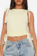 Yellow Street Solid Color Patchwork Strap Design O Neck Tops