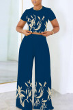White Casual Print Basic O Neck Short Sleeve Two Pieces