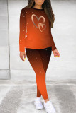 Fuchsia Casual Print Patchwork O Neck Long Sleeve Two Pieces