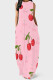 Pink Elegant Print Pocket Patchwork O Neck Long Dresses