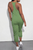 Pink Casual Solid Color Pocket V Neck Loose Jumpsuits