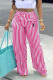 Rose Red Casual Daily Striped Print Letter Print Contrast Loose High Waist Wide Leg Full Print Bottoms