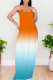 Orange Sexy Gradient Print Pocket Contrast U Neck Printed Dresses