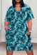 Cyan Casual Print Pocket Patchwork V Neck Straight Plus Size Dresses