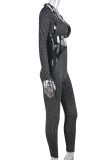 Black Sexy Patchwork Hollow Out Belted Halter Long Sleeve Two Pieces