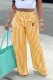 Yellow Casual Daily Striped Print Letter Print Contrast Loose High Waist Wide Leg Full Print Bottoms