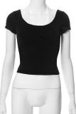 Black Sexy Solid Color Patchwork V Neck T-Shirts