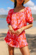 Red Elegant Print Patchwork Square Neck Half Sleeve Two Pieces