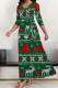 Green Elegant Print Patchwork V Neck Long Dresses
