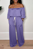 Purple Sexy Solid Color Draw String Pocket Patchwork Backless Off Shoulder Long Sleeve Two Pieces