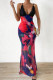 Red Elegant Print Patchwork Backless Strap Design Spaghetti Strap Long Dresses