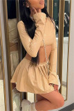 Skin Color Casual Solid Color Basic O Neck Long Sleeve Two Pieces