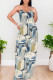 Baby Blue Sexy Gradient Print Colorblock Pocket Contrast U Neck Printed Dresses