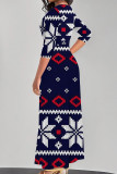 White Elegant Print Patchwork V Neck Long Dresses