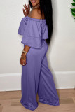 Purple Sexy Solid Color Draw String Pocket Patchwork Backless Off Shoulder Long Sleeve Two Pieces