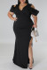 Black Sexy Solid Color Slit V Neck Long Plus Size Dresses