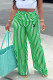 Green Casual Daily Striped Print Letter Print Contrast Loose High Waist Wide Leg Full Print Bottoms