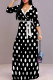 Black White Elegant Polka Dot Patchwork Strap Design V Neck Long Dresses