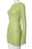 Green Sexy Solid Color Patchwork Backless Strap Design O Neck Sheath Dresses