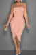 Pink Sexy Solid Color Patchwork Backless Ruched Strapless Wrapped Skirt Dresses