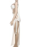 White Sexy Hot Colorblock Hollow Out Backless Slit Irregular Dresses
