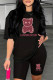Black Casual Print Patchwork O Neck Short Sleeve Two Pieces