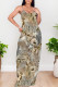 Multicolor Sexy Geometric Print Pocket U Neck Printed Dresses