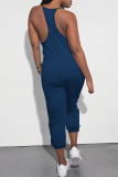 Pink Casual Solid Color Pocket V Neck Loose Jumpsuits