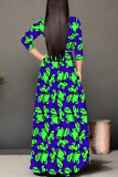 Purple Elegant Flowers Print Lace Up V Neck Printed Dresses