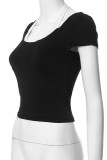 Black Sexy Solid Color Patchwork V Neck T-Shirts
