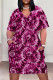 Rose Red Casual Print Pocket Patchwork V Neck Straight Plus Size Dresses