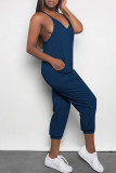 Pink Casual Solid Color Pocket V Neck Loose Jumpsuits