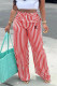 Red Casual Daily Striped Print Letter Print Contrast Loose High Waist Wide Leg Full Print Bottoms