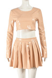 Skin Color Casual Solid Color Basic O Neck Long Sleeve Two Pieces