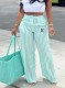 Light Green Casual Daily Striped Print Letter Print Contrast Loose High Waist Wide Leg Full Print Bottoms