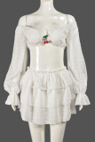 White Sexy Hot Solid Color Patchwork Off Shoulder Long Sleeve Two Pieces