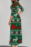 White Elegant Print Patchwork V Neck Long Dresses