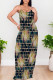 Blue Purple Sexy Geometric Print Pocket U Neck Printed Dresses