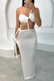 White Sexy Hot Colorblock Hollow Out Backless Slit Irregular Dresses