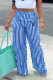 Blue Casual Daily Striped Print Letter Print Contrast Loose High Waist Wide Leg Full Print Bottoms